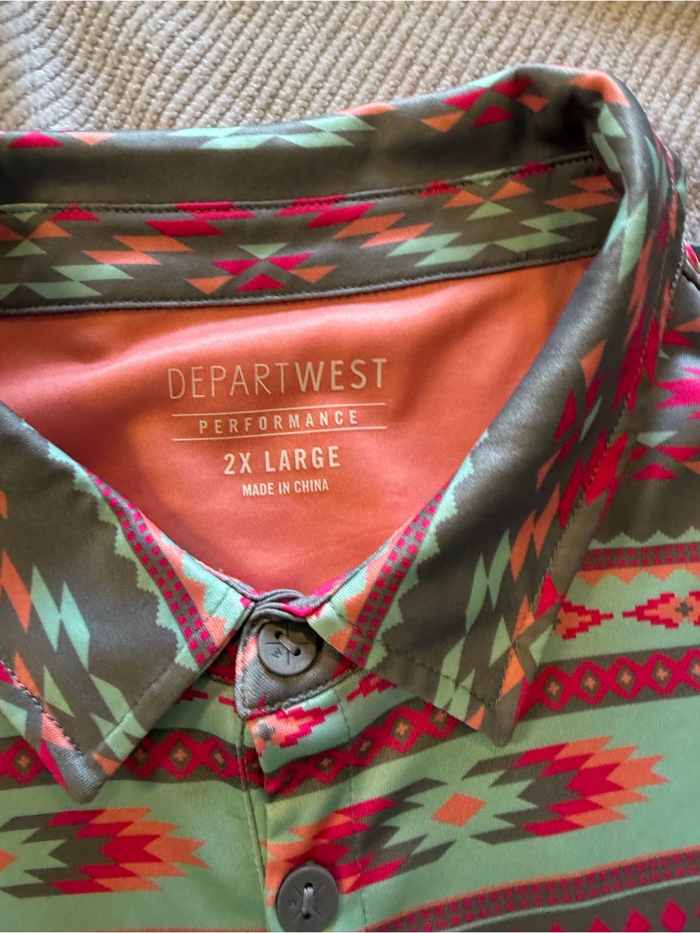 Departwest Performance Men's 2X Large Green Aztec Print Button-Up Shirt